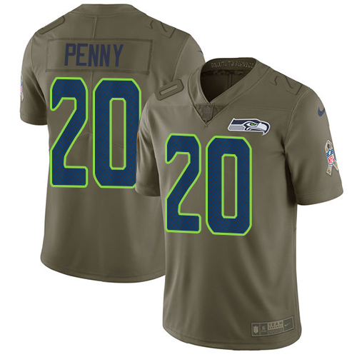 Nike Seahawks #20 Rashaad Penny Olive Men's Stitched NFL Limited Salute To Service Jersey - Click Image to Close